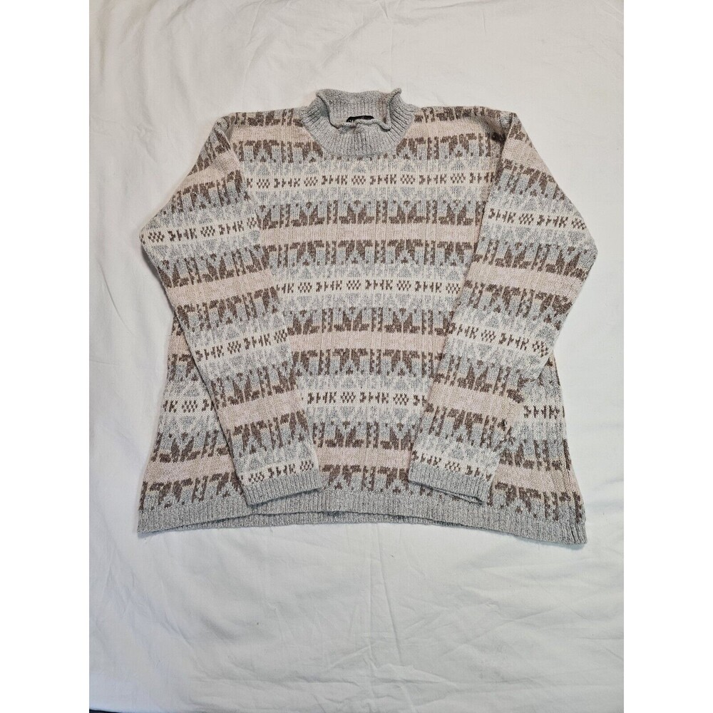 Style Co Sweater M Nordic Fair Isle Silk Angora Pink Pullover Knit 90s Oversized